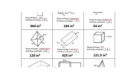 surface area of prisms and pyramids worksheets answers