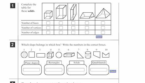 Faces, Vertices, Edges, Shapes Worksheet for 6th - 7th Grade | Lesson