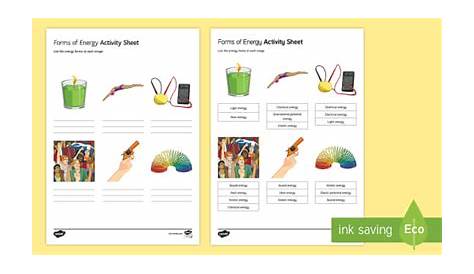 forms of energy kindergarten worksheet