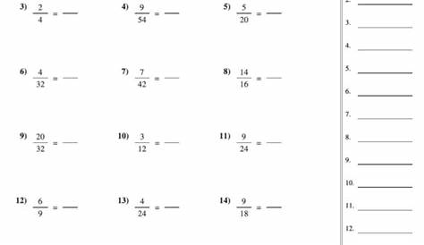 Reducing Fractions Worksheet With Answer Key printable pdf download