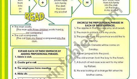 SENTENCE EXPANSION BY USING PREPOSITIONAL PHRASES - ESL worksheet by
