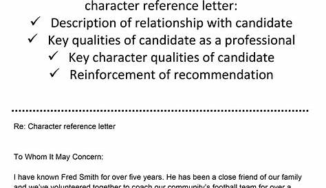 samples of a character letter