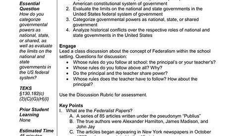 worksheet federalism answer key