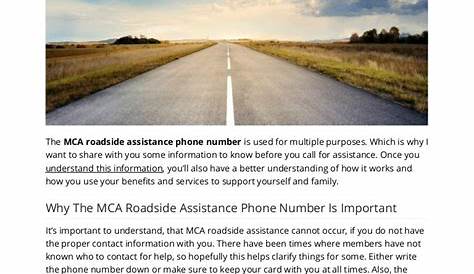 MCA Roadside Assistance Phone Number
