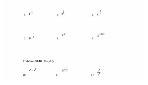 Simplifying Thirty Exponential Expressions Worksheet for 10th - 12th