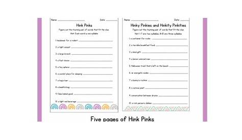 hink pinks worksheets