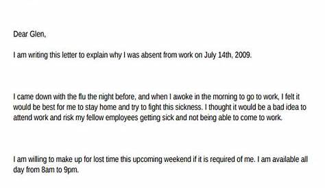 sample of excuse letter for work