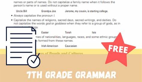 grammar worksheet for 7th graders
