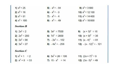 solving quadratic equations worksheets with answers
