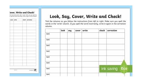 Look Say Cover Write and Check Blank Template Worksheet
