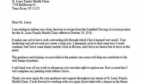 Certified Nursing Assistant Resignation Letter Sample - CLR