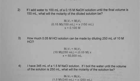 molarity calculations worksheet answer key