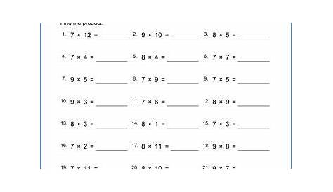 Grade 3 Multiplication Worksheet multiplication tables 7, 8 & 9 | 3rd