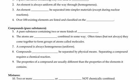 elements mixtures and compounds worksheet