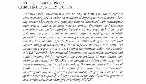 (PDF) Radically Open-Dialectical Behavior Therapy for Disorders of Over