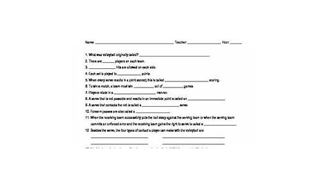 volleyball worksheets
