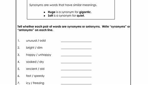 14 Best Images of Printable Synonyms Worksheets Grade 3 - Synonyms and