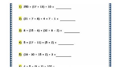Grade 4 Maths Resources (1.8 Order of Operations Printable Worksheets