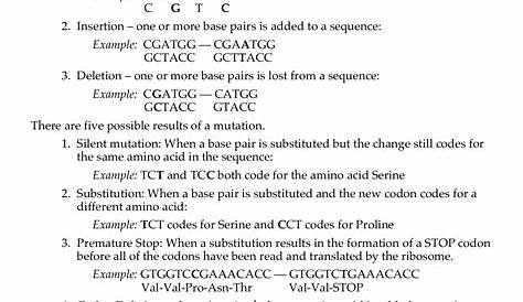 genetic mutations worksheets