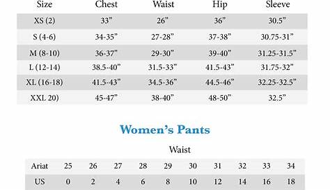 women's ariat jeans size chart