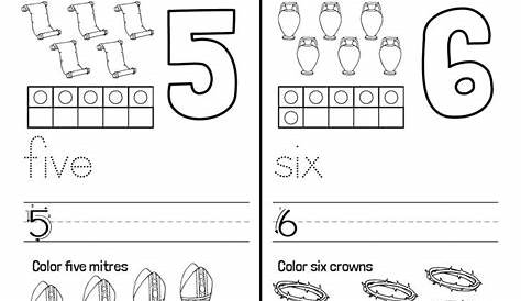 Counting Review Numbers 5 and 6 - 1st Grade Math Worksheet Catholic