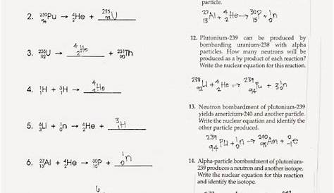 Tom Schoderbek Chemistry: Nuclear Decay Half-lives Worksheet