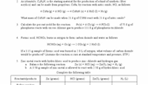 Limiting Reagent Practice Problems Worksheet for 10th - Higher Ed