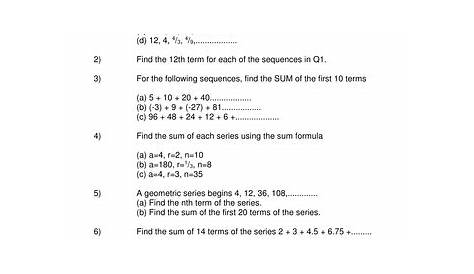 geometric sequence worksheet grade 10