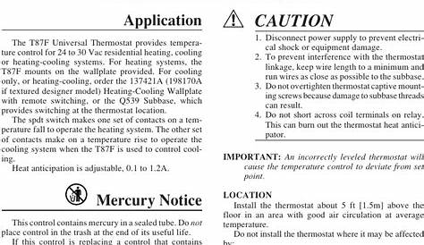Honeywell T87F Installation Manual 60 0830 Universal Thermostat