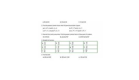 gcf and simplifying fractions worksheets
