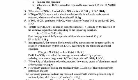 mixed stoichiometry problems worksheet answers