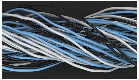 Twisted Black, White and Blue Cables and Wires on Black Surface Stock