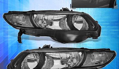 For 06-11 Honda Civic 2DR Replacement Headlights Lamps Left+Right Black