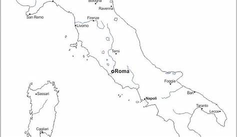 Italy map outline - Outline map of Italy with cities (Southern Europe