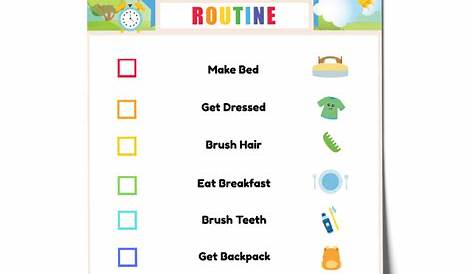 Morning Routine Chart Checklist Printable - Blue - Editable - Inspired