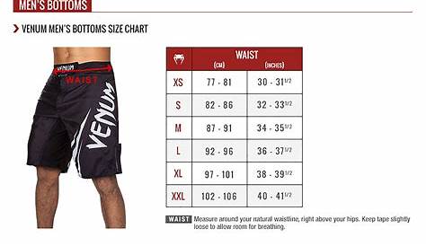 venum fight shorts size chart