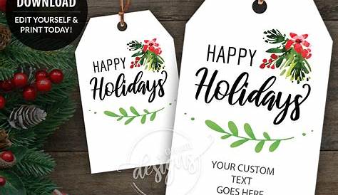 HAPPY HOLIDAYS Printable Gift Tags Editable Personalized | Etsy