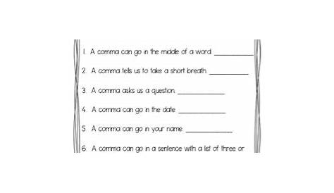 worksheet commas in a series