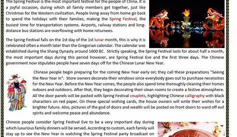 The SPRING FESTIVAL - Chinese New Year - Reading Comprehension