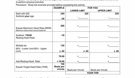 target heart rate worksheet answers