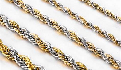 gold rope chain thickness chart