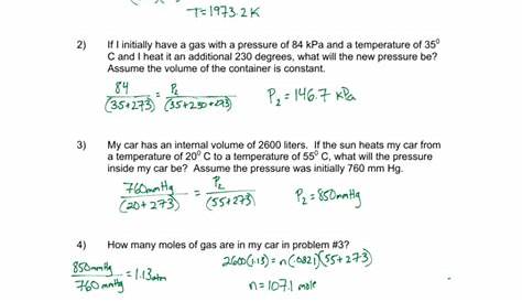 gas law worksheet answers