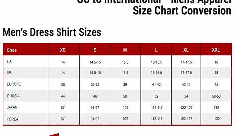 US to International Men Size Chart Conversion | ApparelnBags.com