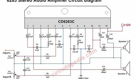 A6283/CD6283 Stereo Audio Amplifier Circuit Diagram, 6283 ic connection