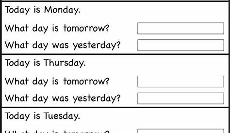 worksheets days of week