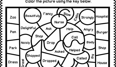 Parts of Speech Color By Code Grammar Worksheets | Parts of speech