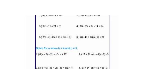evaluate algebraic expressions worksheets