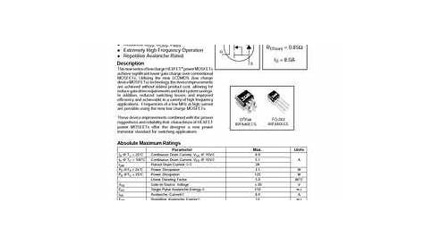 IRF840 MOSFET Datasheet pdf - Equivalent. Cross Reference Search