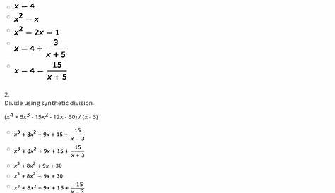 Quiz & Worksheet - Synthetic Division of Polynomials | Study.com