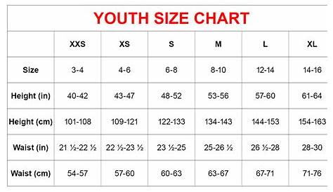 youth xsmall size chart